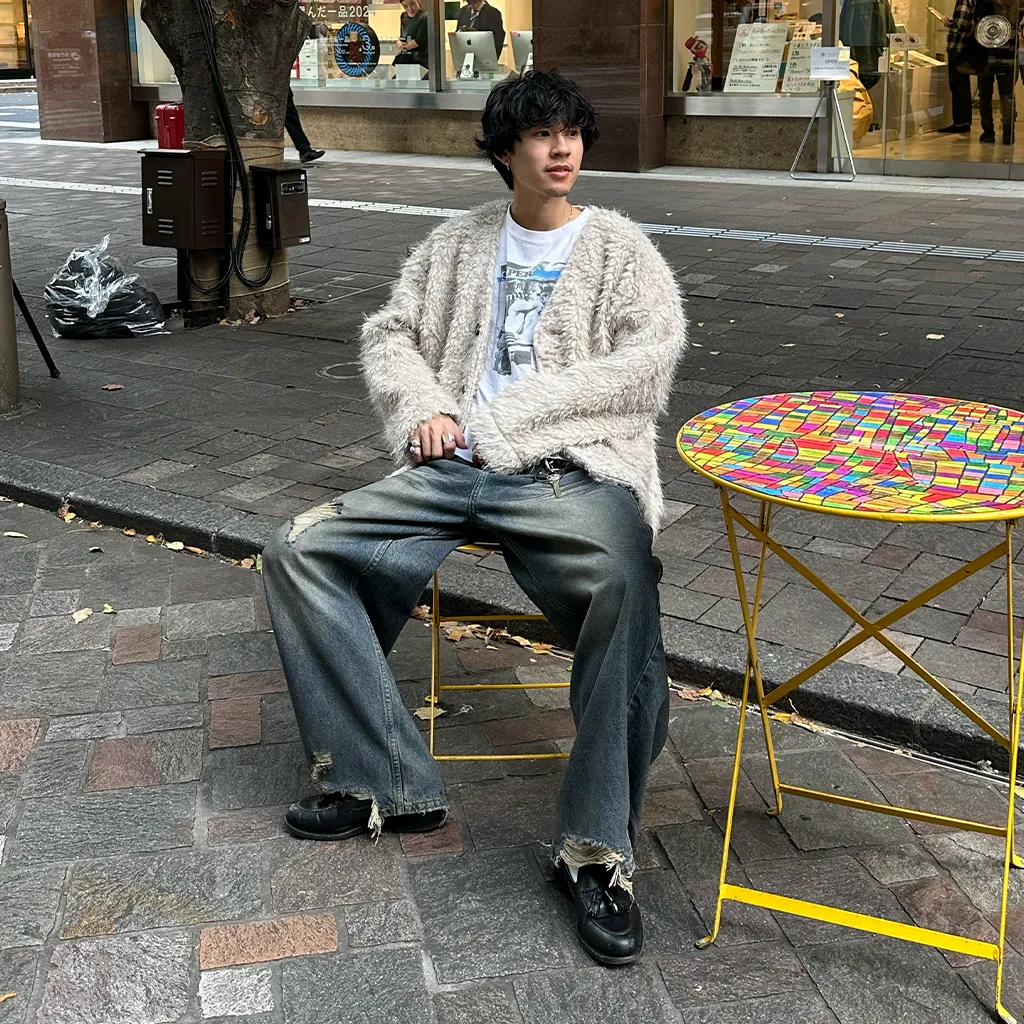 (ユニセックス) ヴィンテージダメージポイントデニムパンツ