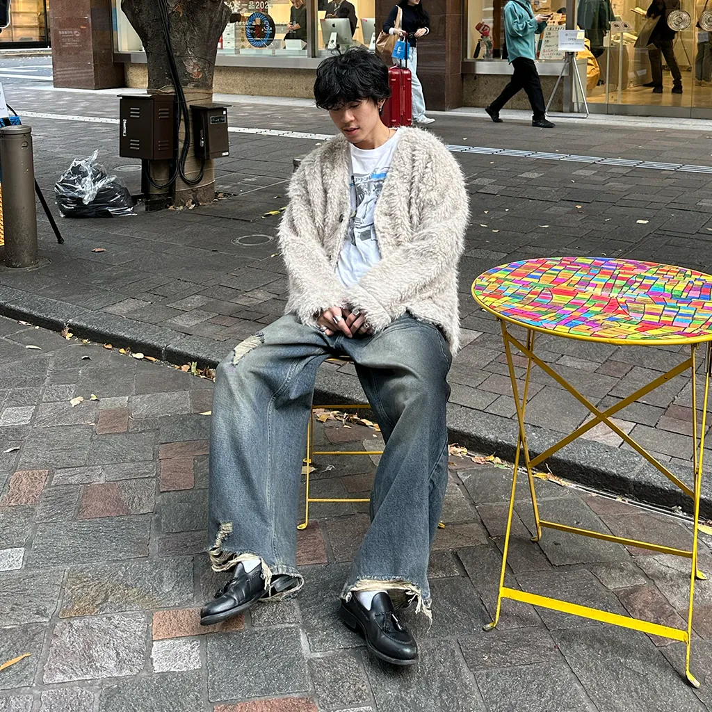 (ユニセックス) ヴィンテージダメージポイントデニムパンツ