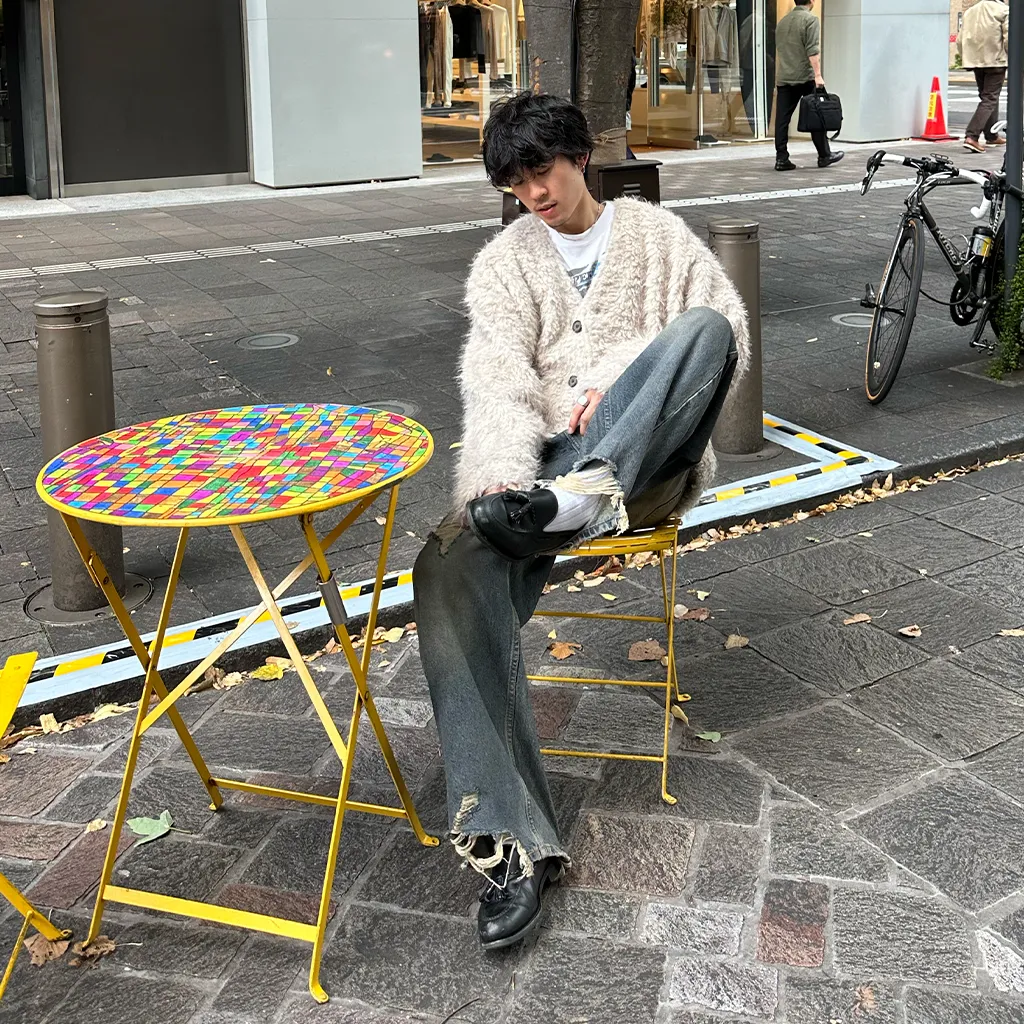 (ユニセックス) ヴィンテージダメージポイントデニムパンツ