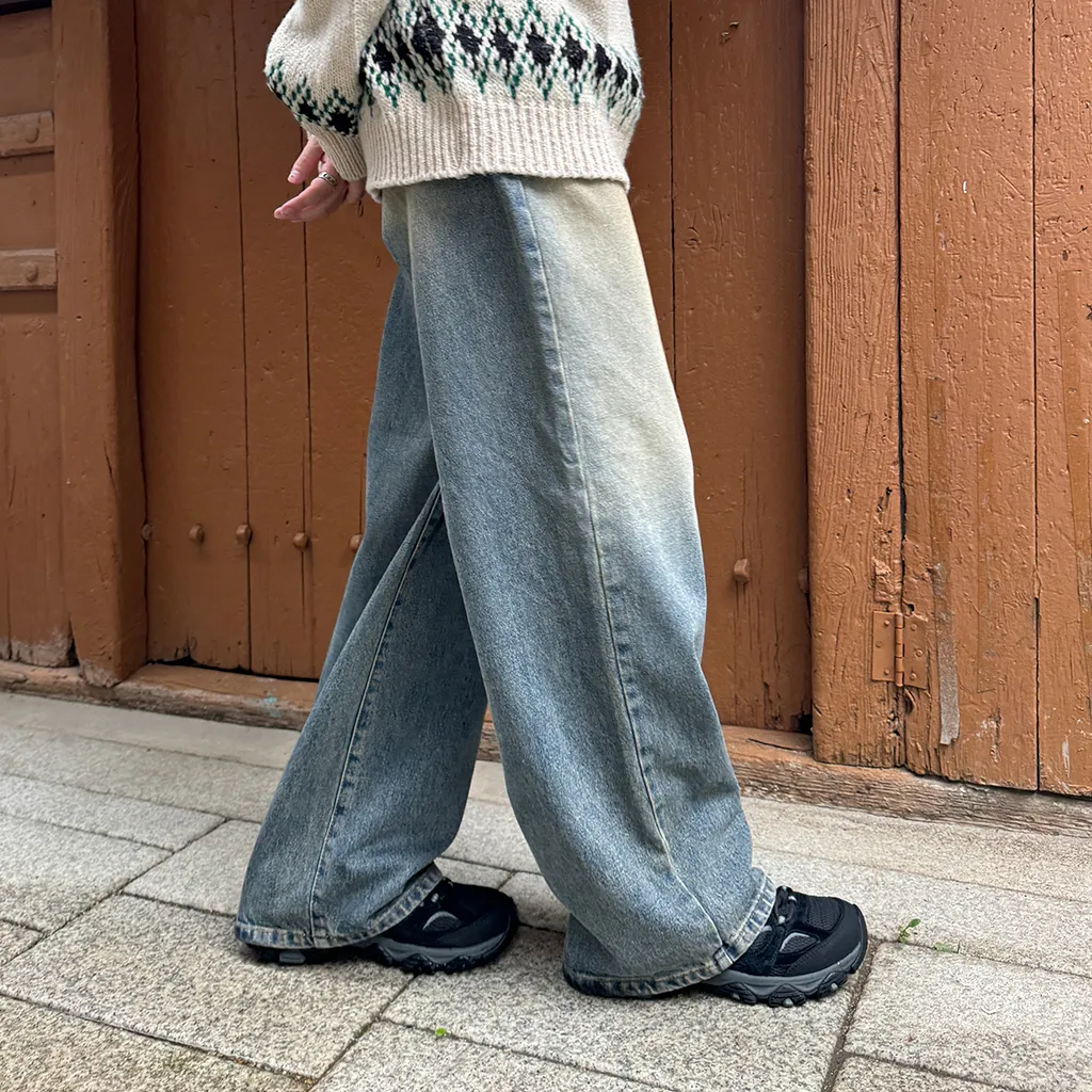 (ユニセックス) ヴィンテージウォッシュデニムパンツ