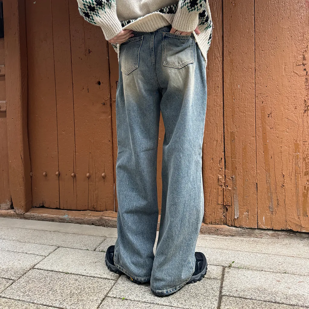 (ユニセックス) ヴィンテージウォッシュデニムパンツ
