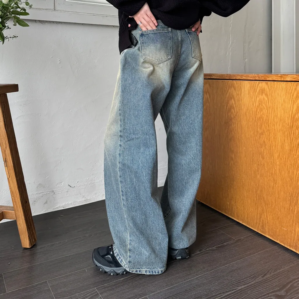 (ユニセックス) ヴィンテージウォッシュデニムパンツ