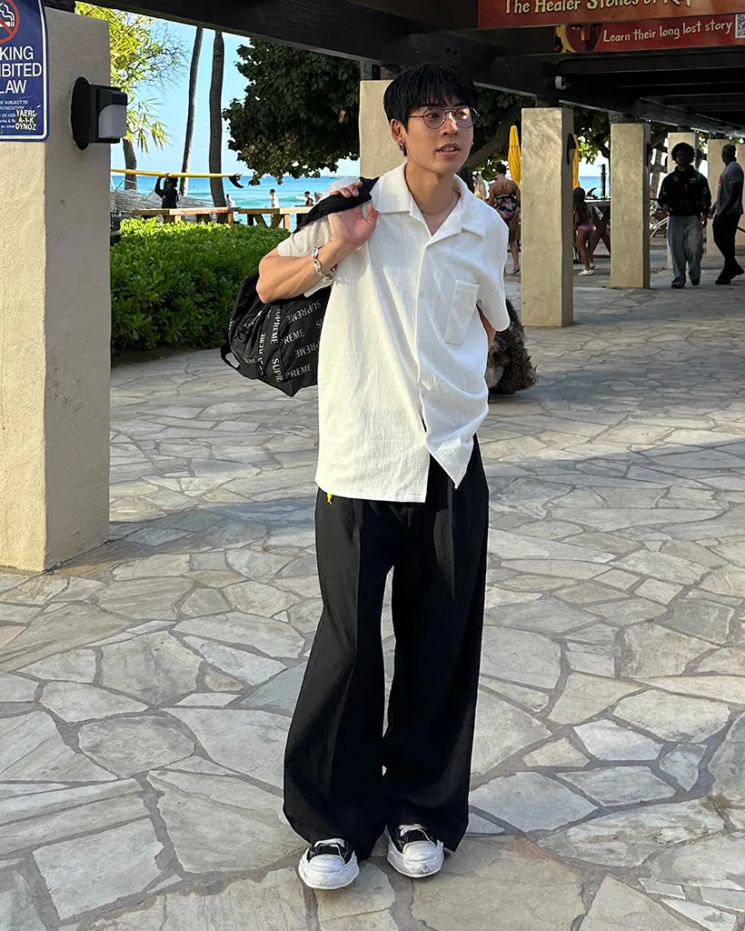 （ユニセックス）ピンタックワイドスラックスパンツ