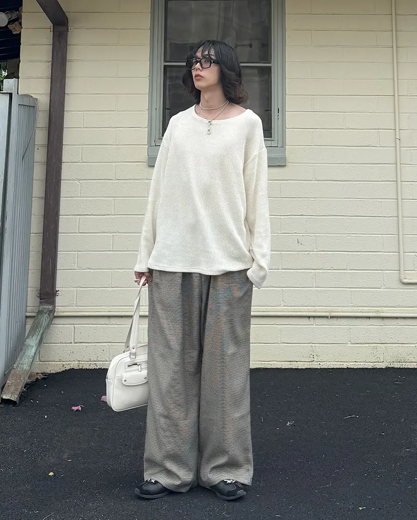 (ユニセックス)ハウンズトゥースチェック ワイドパンツ