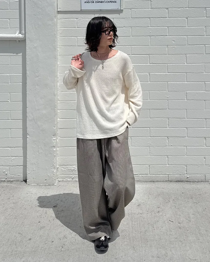 (ユニセックス)ハウンズトゥースチェック ワイドパンツ