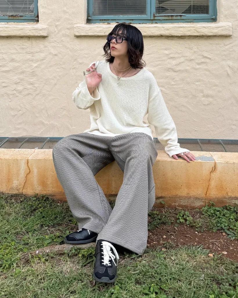 (ユニセックス)ハウンズトゥースチェック ワイドパンツ