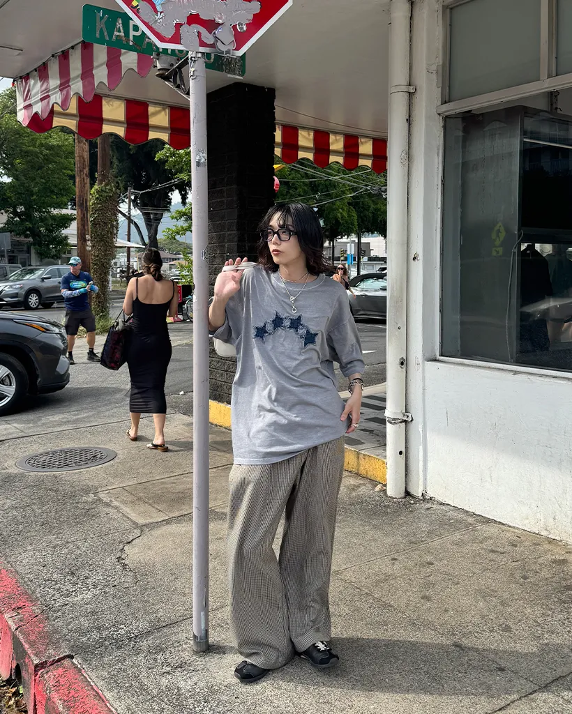 (ユニセックス)ハウンズトゥースチェック ワイドパンツ