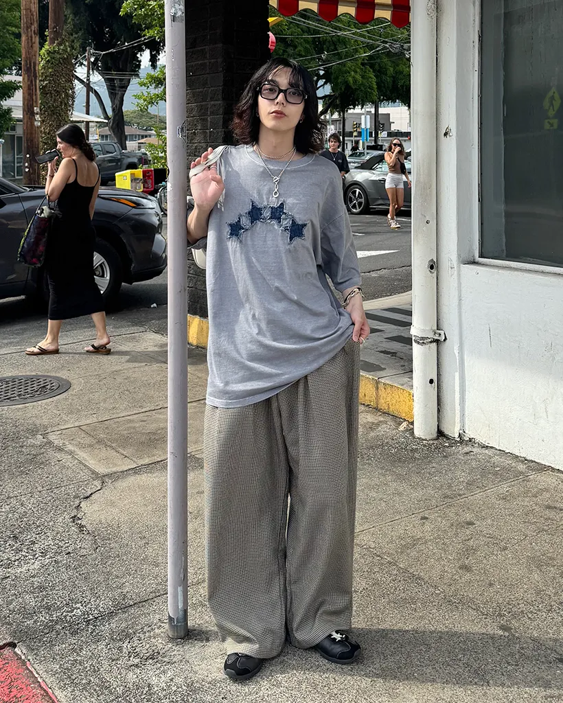 (ユニセックス)ハウンズトゥースチェック ワイドパンツ