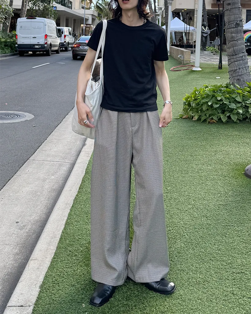 (ユニセックス)ハウンズトゥースチェック ワイドパンツ
