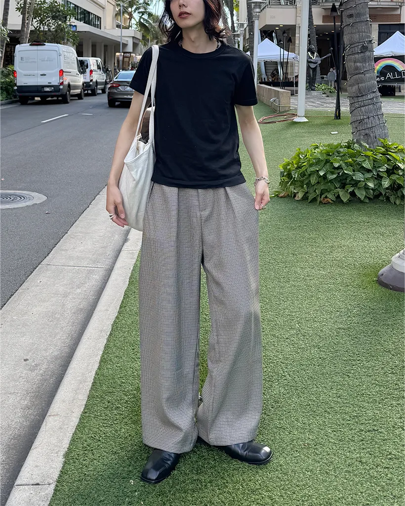 (ユニセックス)ハウンズトゥースチェック ワイドパンツ