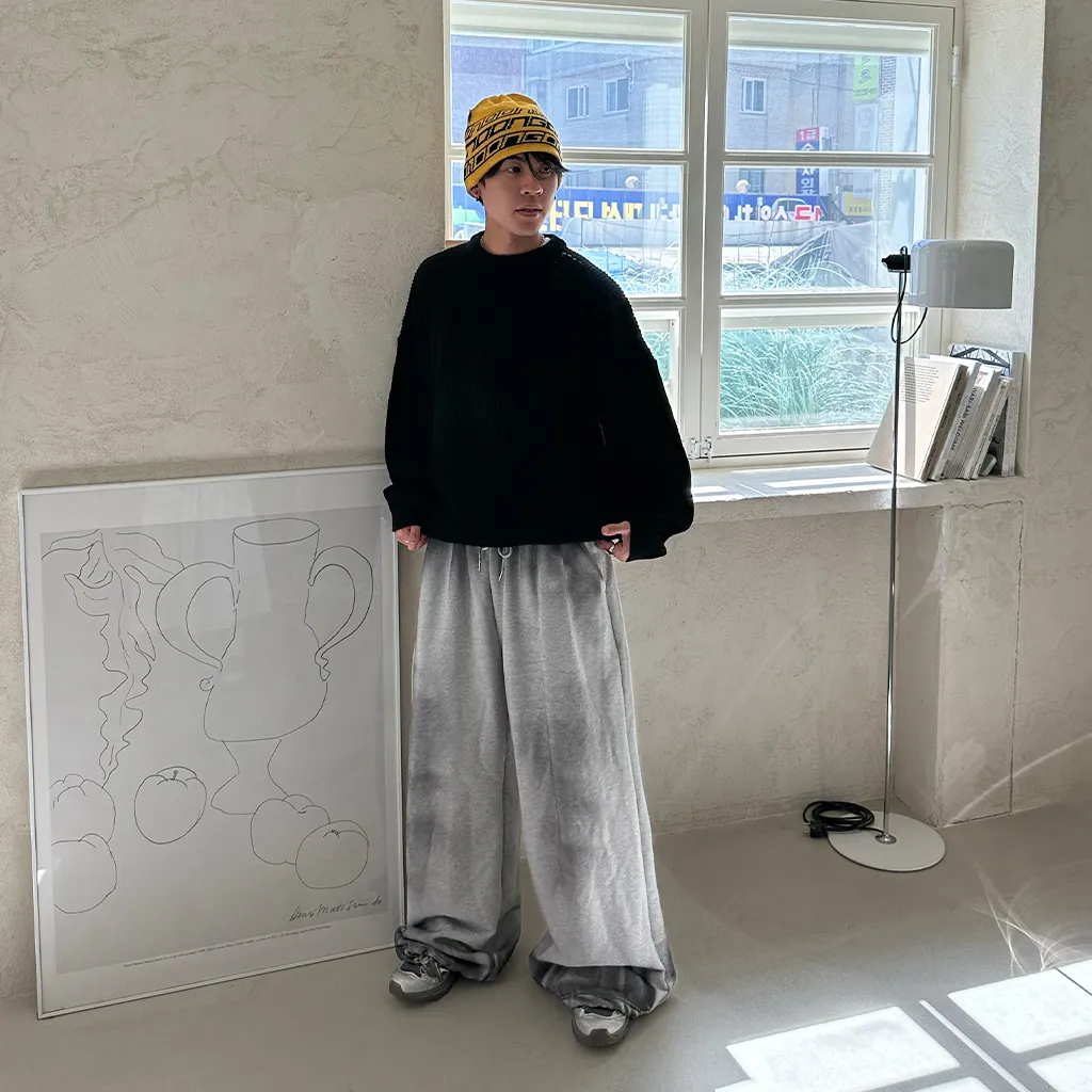 (ユニセックス) ウォッシュワイドスウェットパンツ