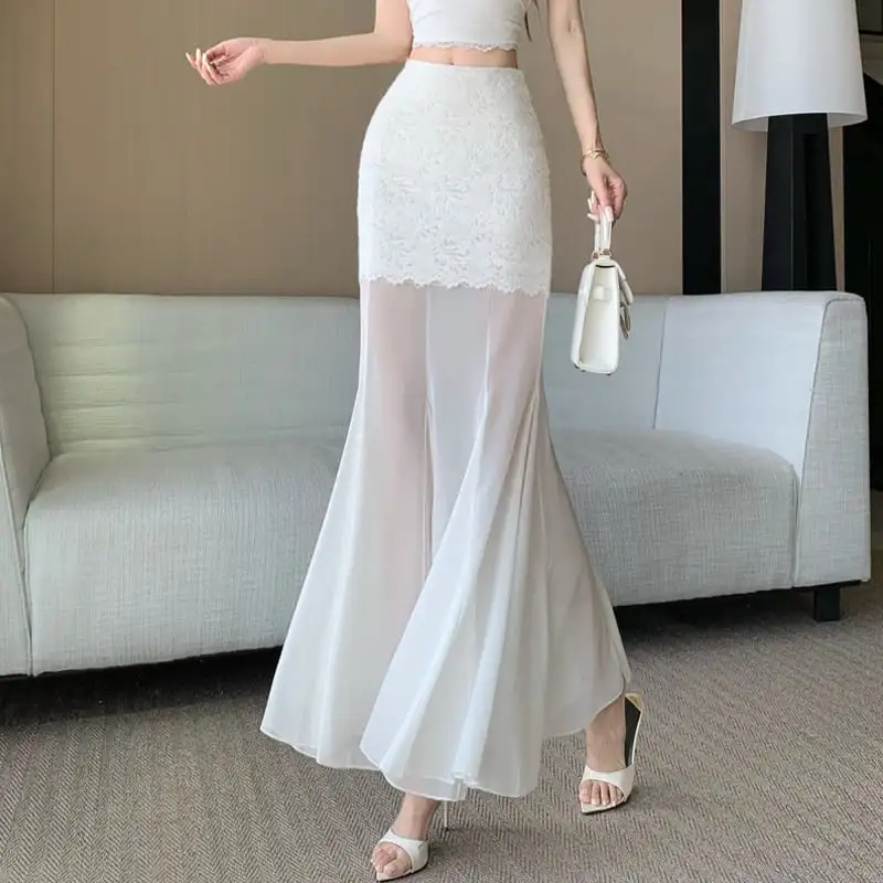 ボトムス ロングスカート 2色展開 フレアスカート メッシュ ライトベージュ ブラック