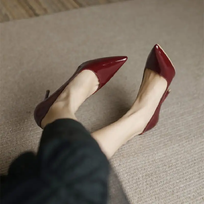 シューズ パンプス 3色展開 通勤 無地 ヌーディーベージュ ブラック ワインレッド 9.5CM