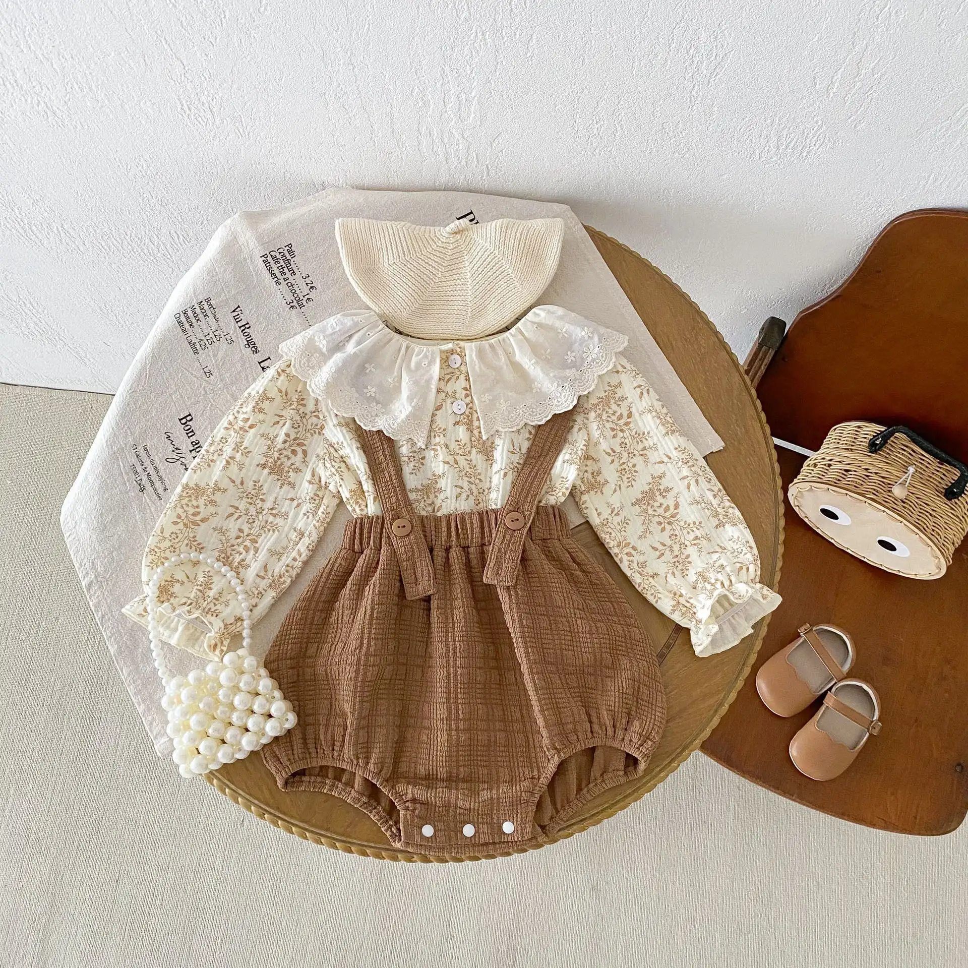 【66-90cm】秋新作 ブラウンサロペット