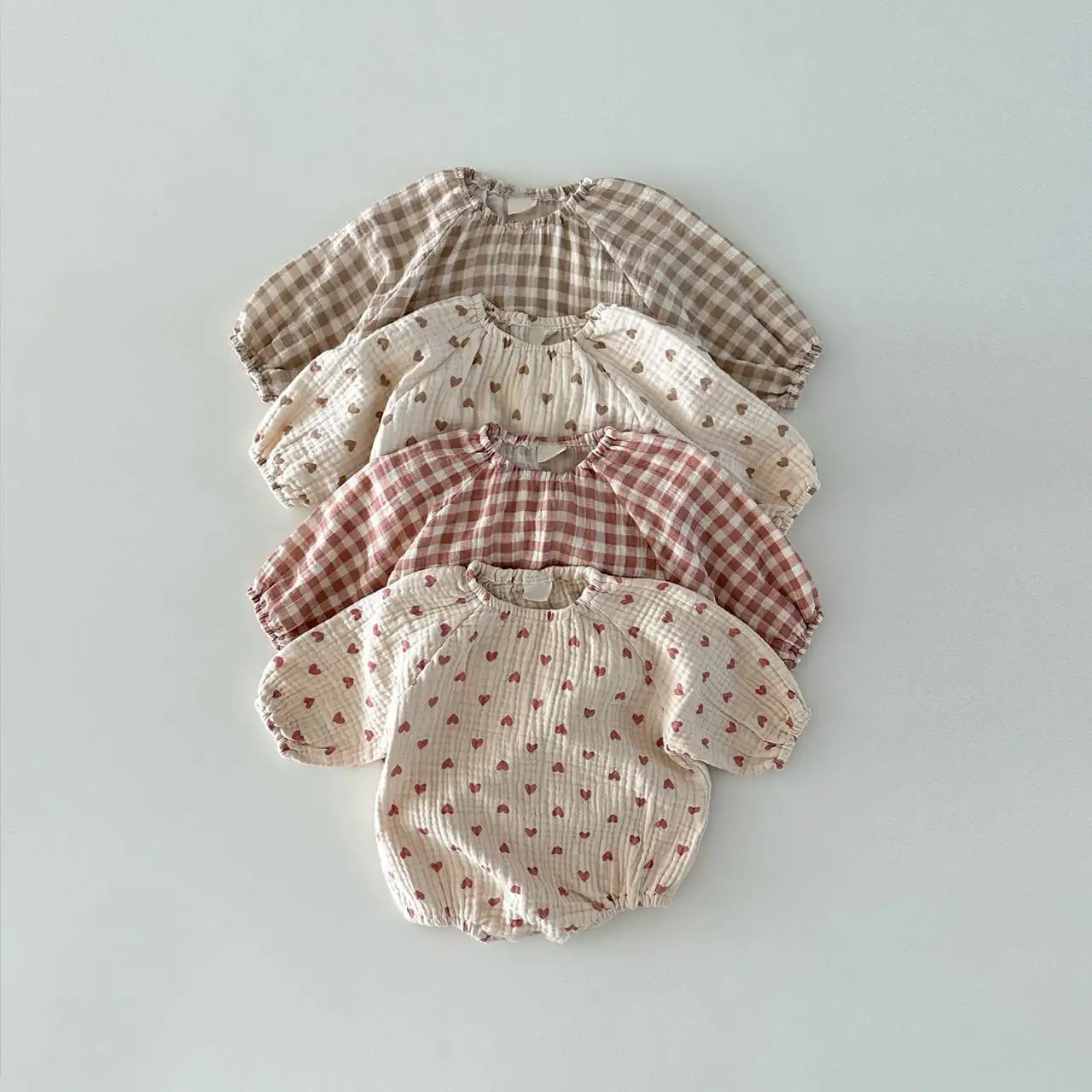 【66-90cm】ナチュラルチェック ハートロンパース