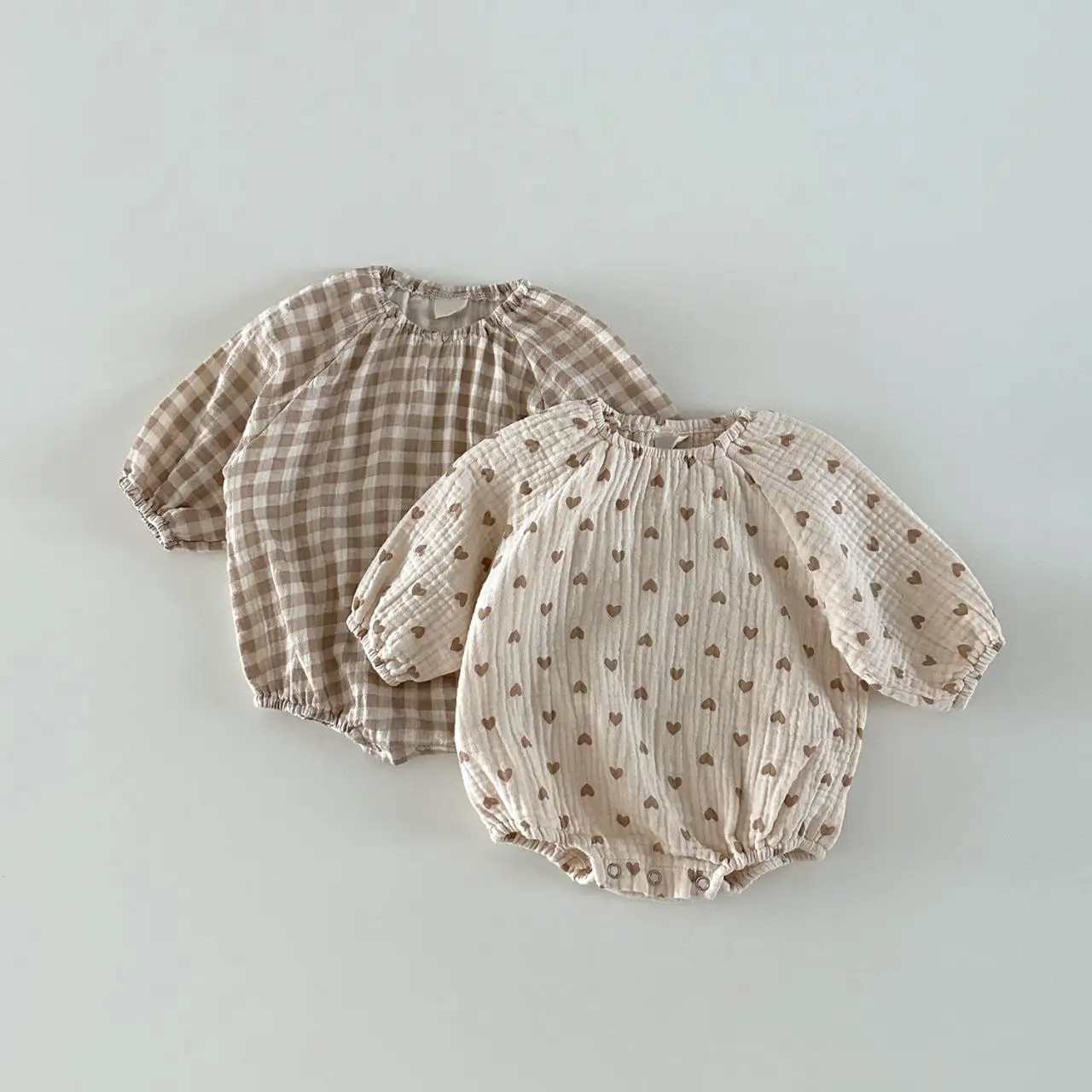 【66-90cm】ナチュラルチェック ハートロンパース