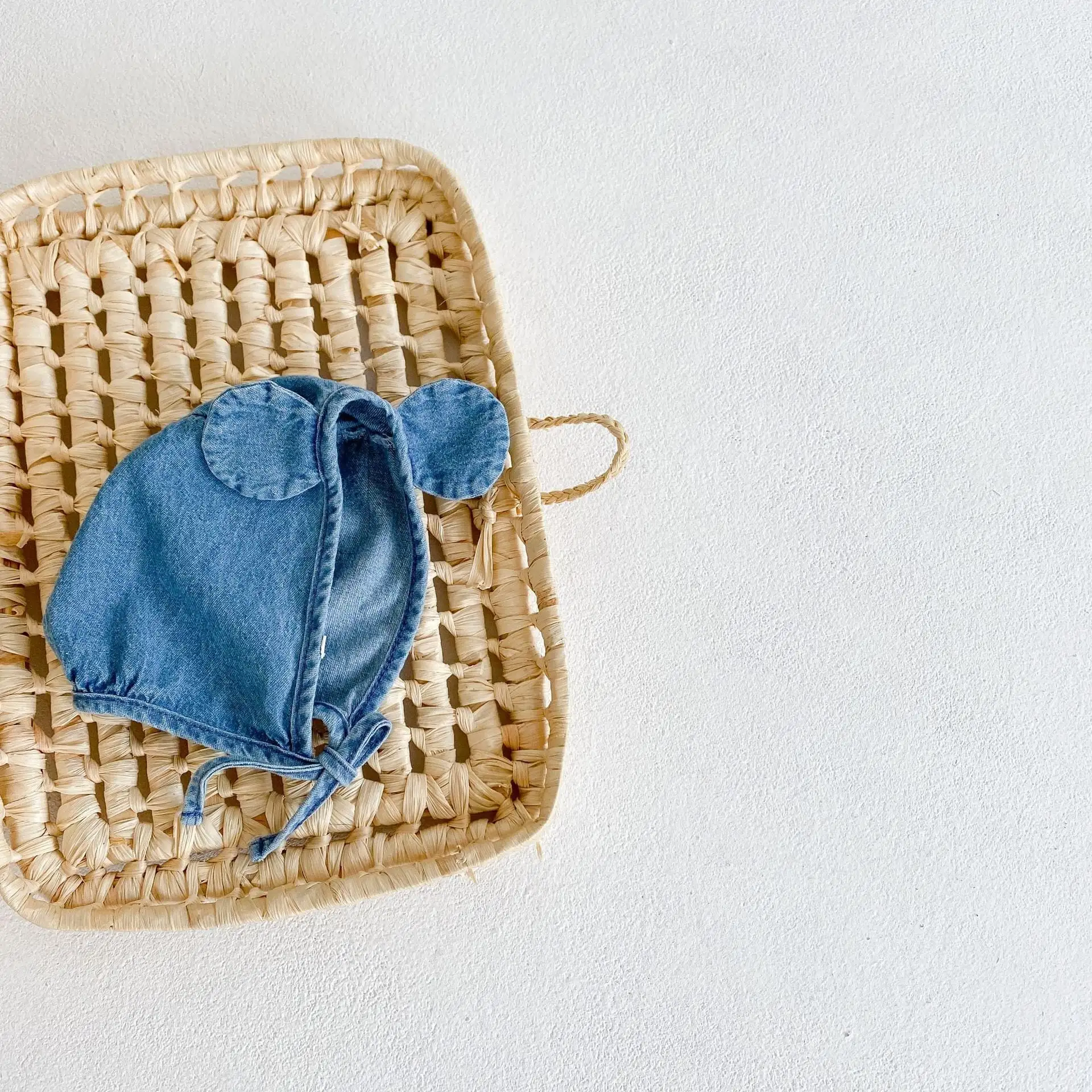 【66-90cm】デニムサロペロンパース&クマ耳帽子