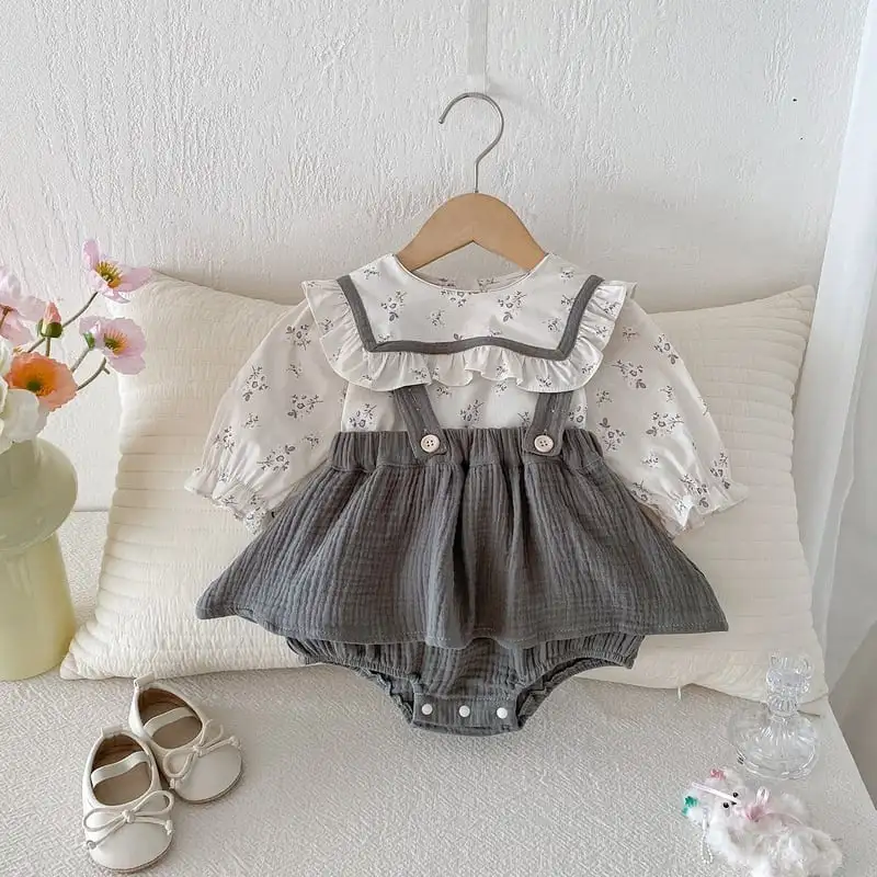 【66-90cm】可愛いグレーサロペット＆ブラウス