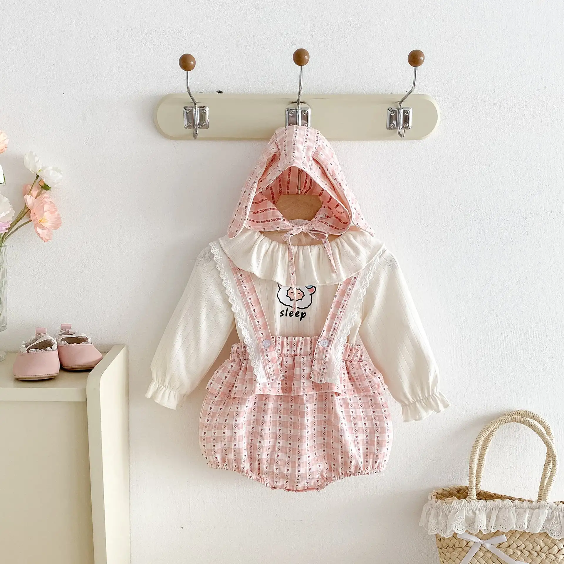【66-100cm】可愛いピンクサロペット&Tシャツ&帽子