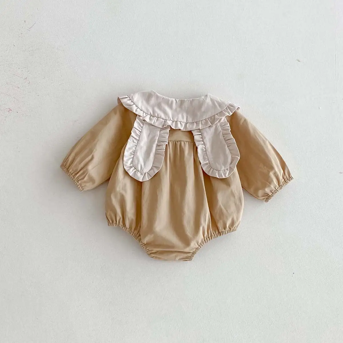 【66-100cm】姉妹服ウサギ襟ブラウンロンパース、ワンピース