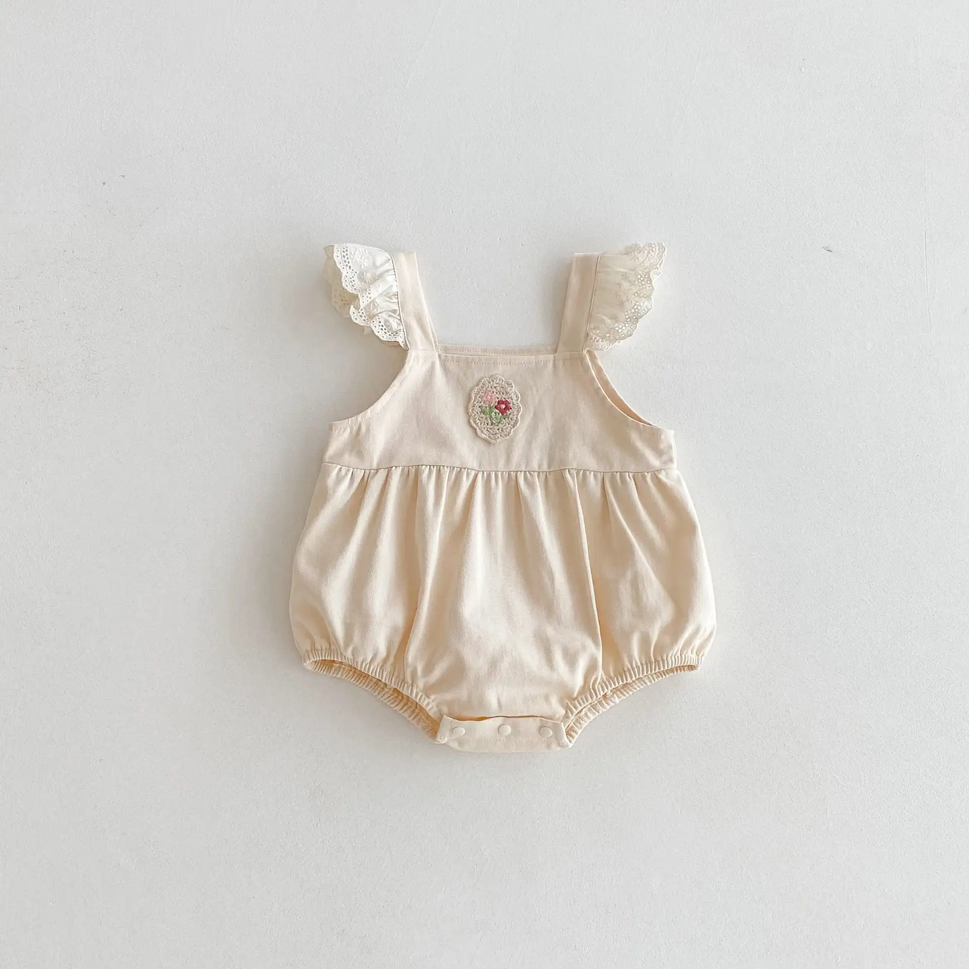 【66-100cm】姉妹服フラワー刺繡ロンパース、サロペット
