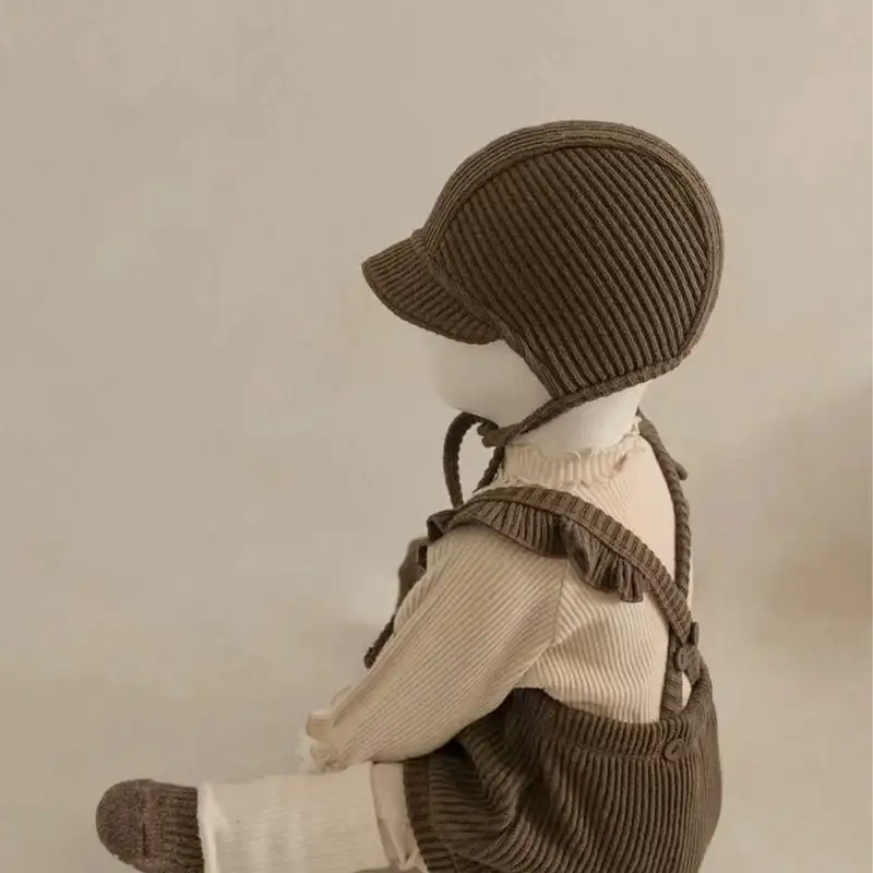 【66-90cm】フリル可愛いリブサロペット