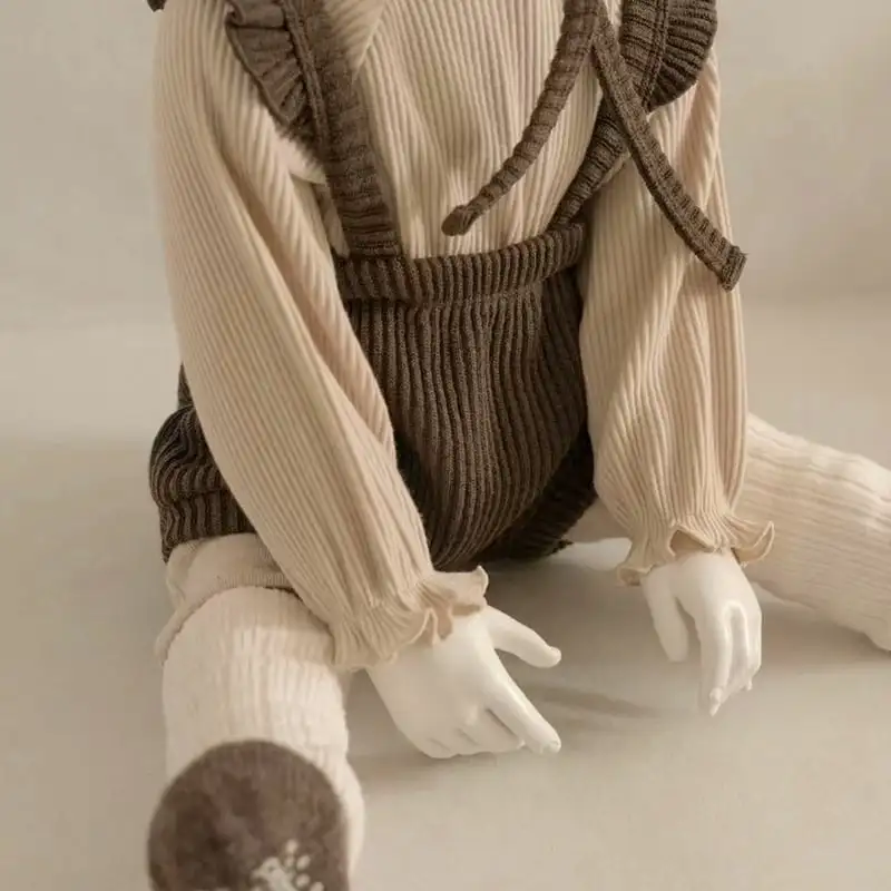 【66-90cm】フリル可愛いリブサロペット