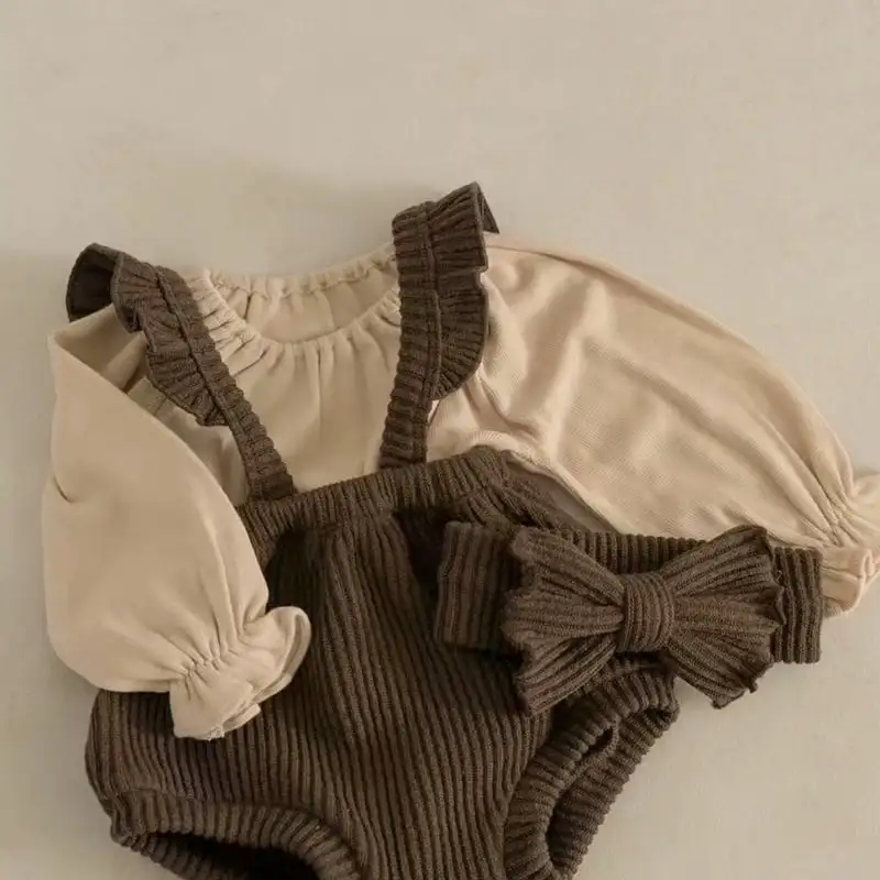 【66-90cm】フリル可愛いリブサロペット