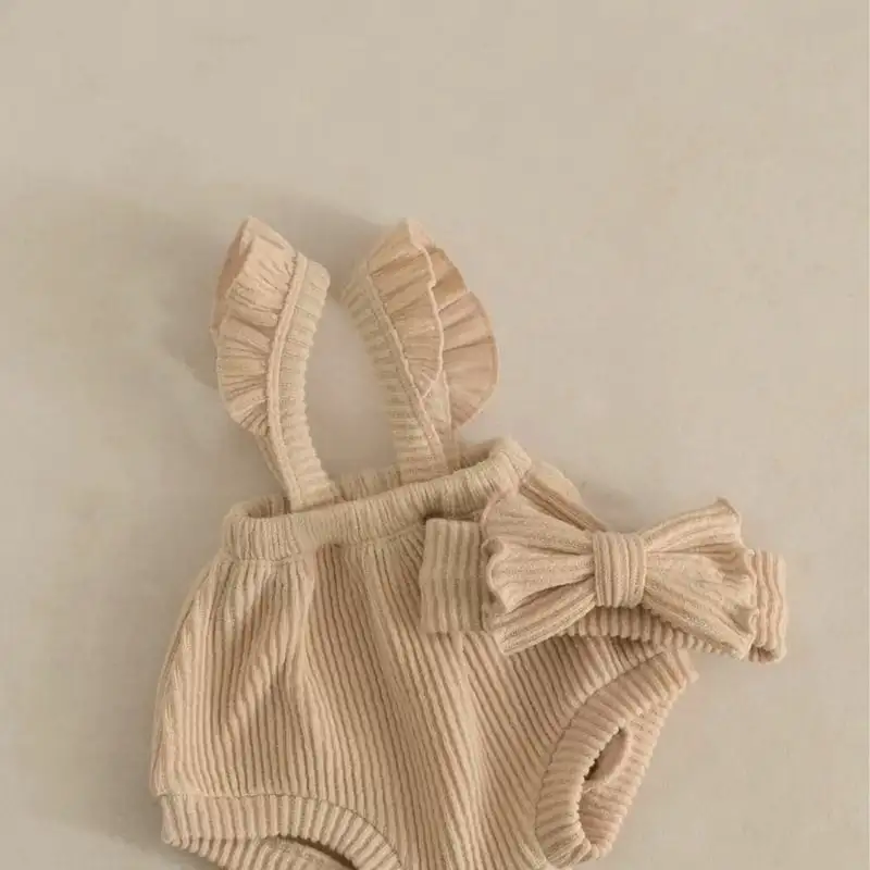 【66-90cm】フリル可愛いリブサロペット