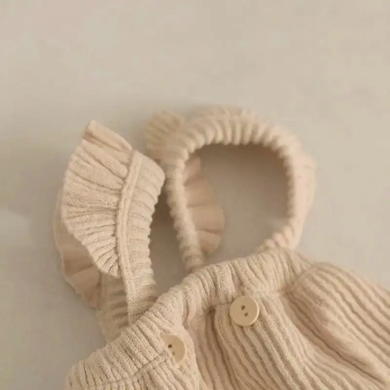 【66-90cm】フリル可愛いリブサロペット