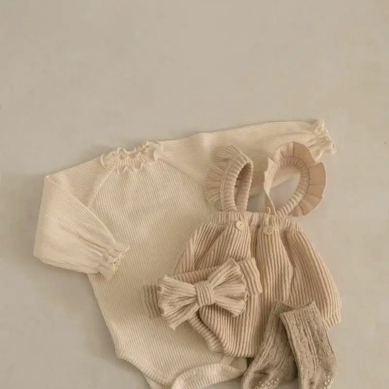 【66-90cm】フリル可愛いリブサロペット