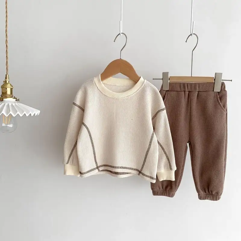 【66-100cm】ワッフルゆったりトップス&ボトムス