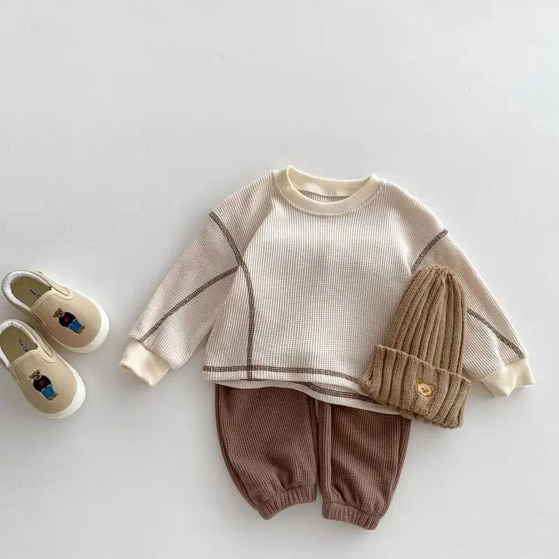 【66-100cm】ワッフルゆったりトップス＆ボトムス