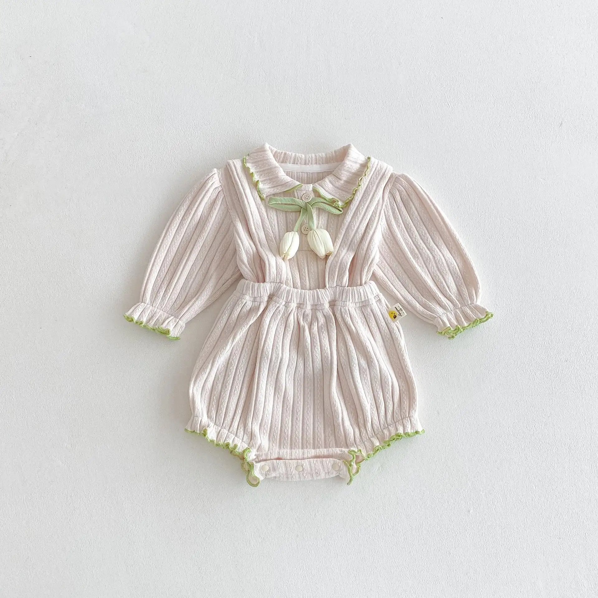 【66-100cm】チューリップ柔らかいリブサロペット&Tシャツ