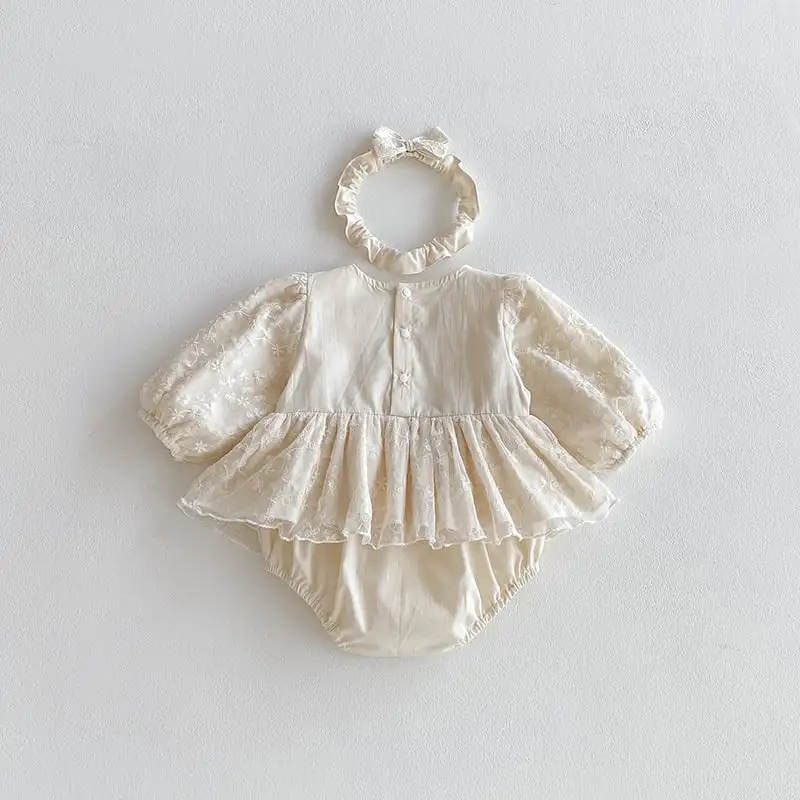 【66-90cm】レースプリンセスフリルロンパース