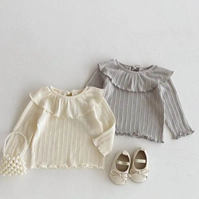 【66-100cm】フリル襟リブＴシャツ