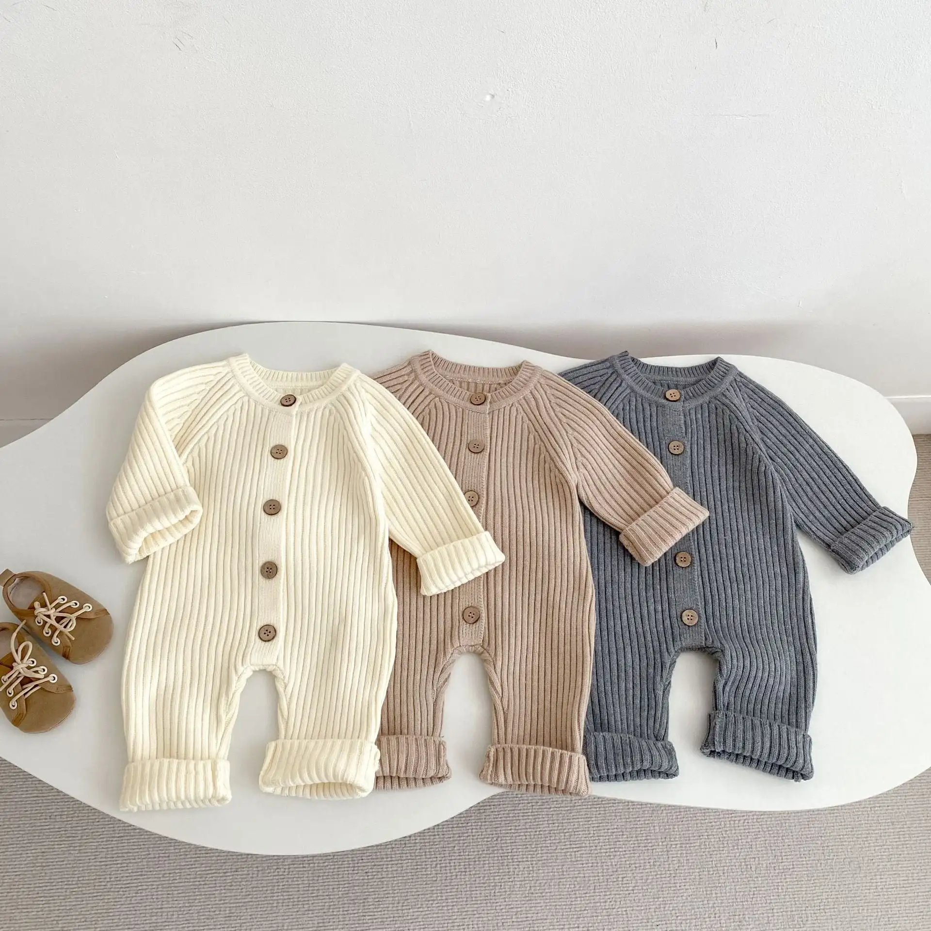 【66-90cm】2025新作 ニットリブロンパース