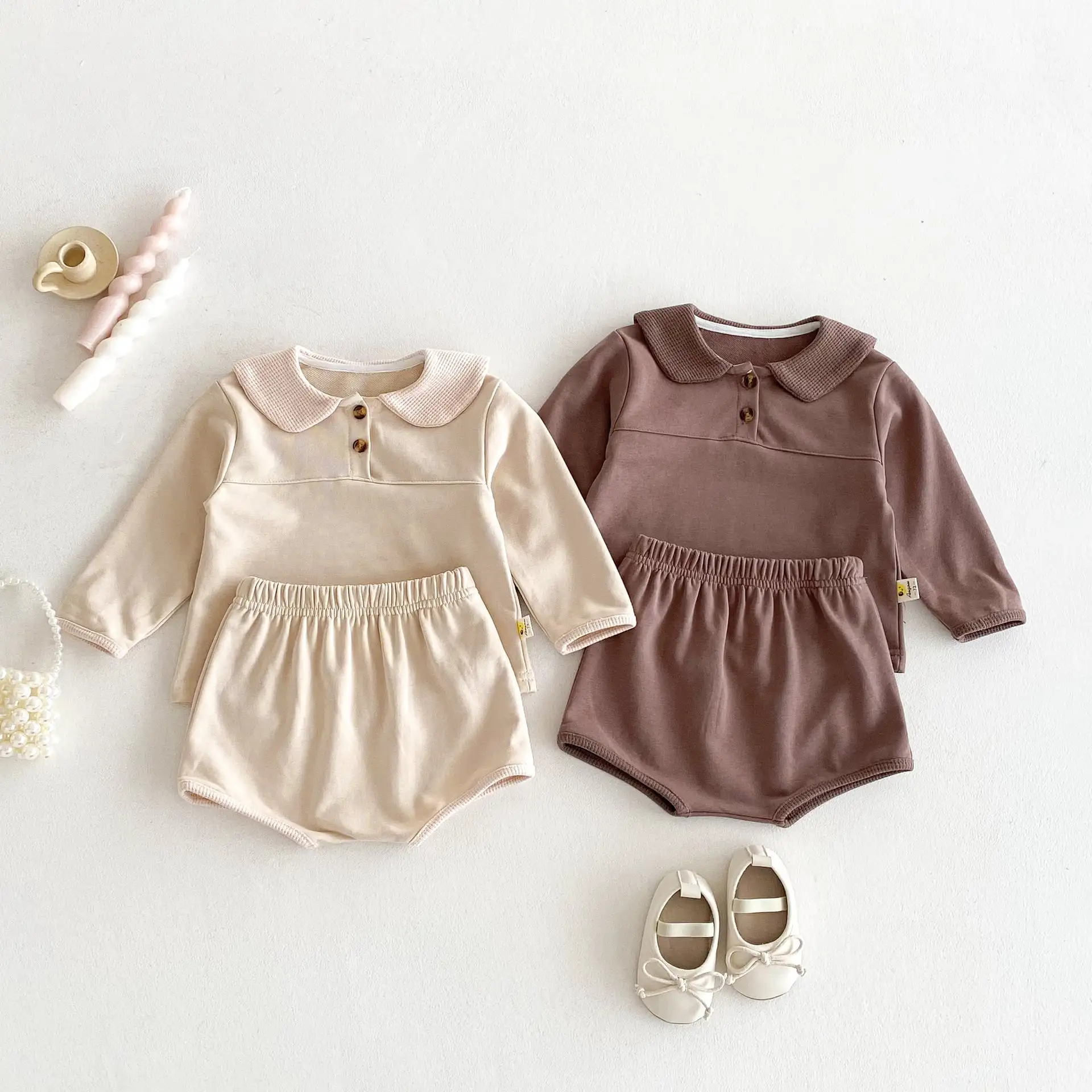 【73-110cm】2025秋新作 カジュアル無地セットアップ