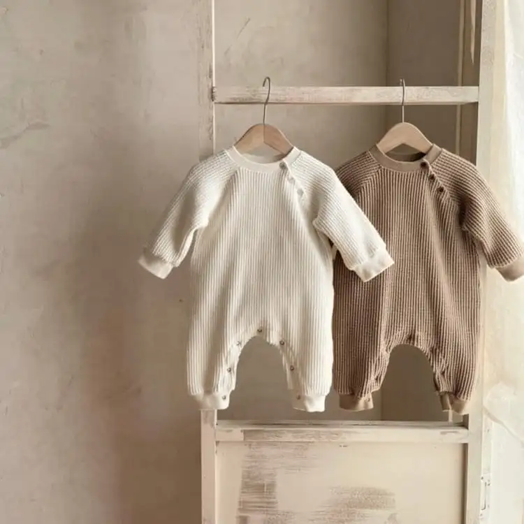 【66-90cm】ナチュラルワッフル無地ロンパース