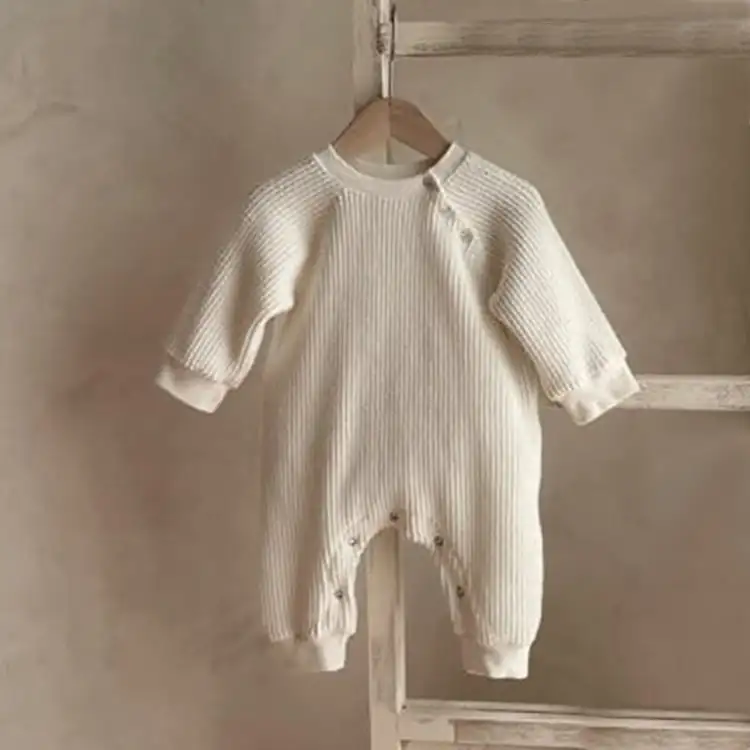 【66-90cm】ナチュラルワッフル無地ロンパース