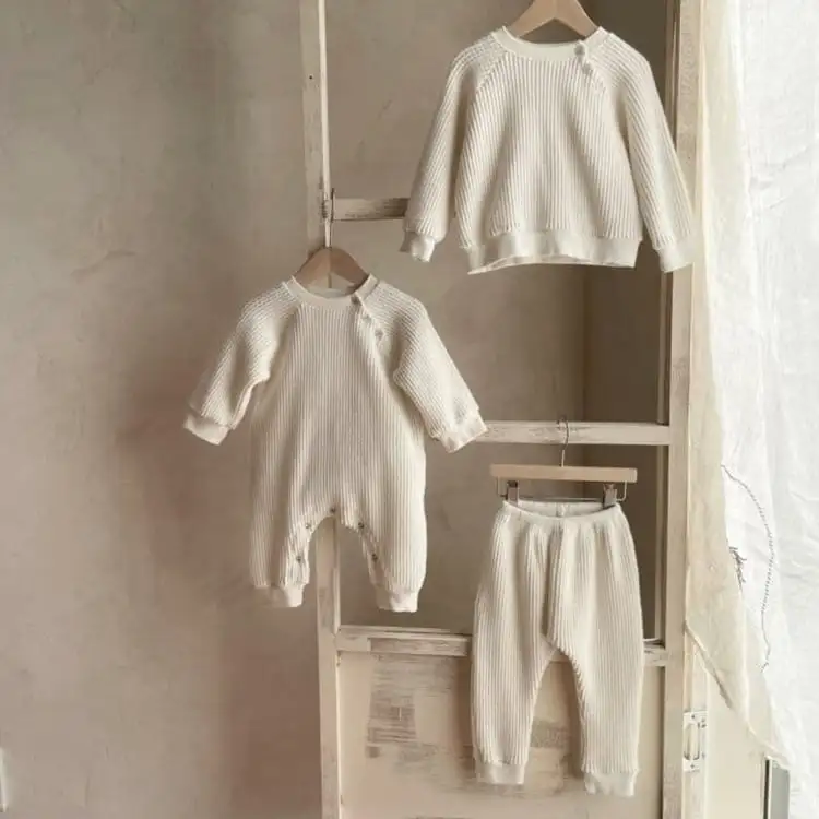 【66-90cm】ナチュラルワッフル無地ロンパース