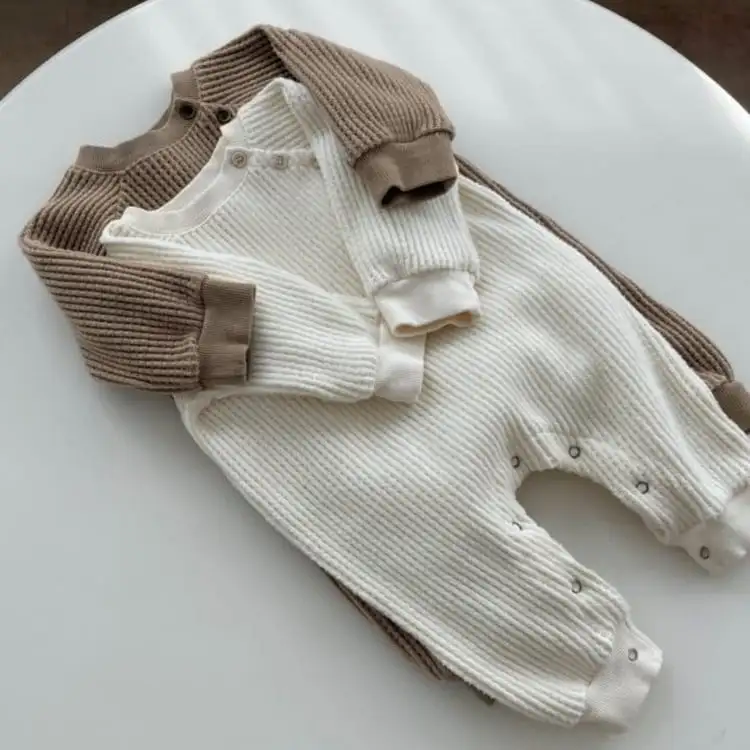 【66-90cm】ナチュラルワッフル無地ロンパース