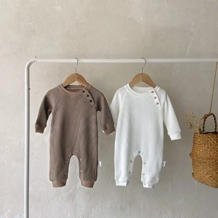 【66-90cm】ナチュラルワッフル無地ロンパース