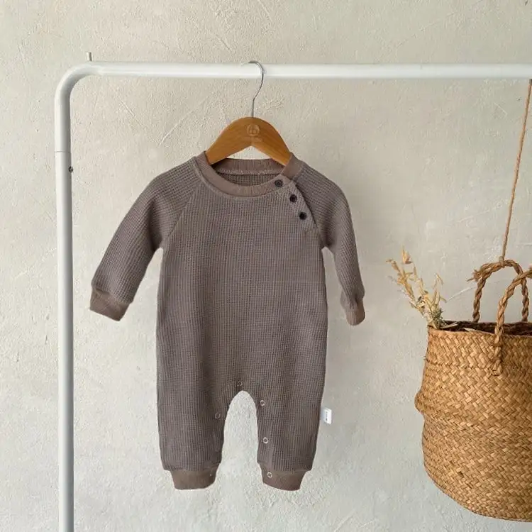 【66-90cm】ナチュラルワッフル無地ロンパース