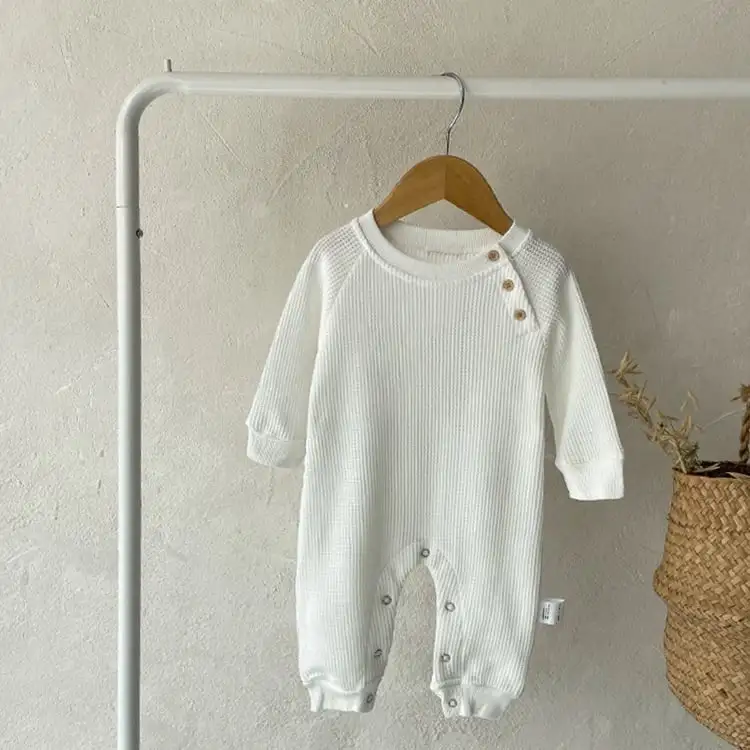 【66-90cm】ナチュラルワッフル無地ロンパース
