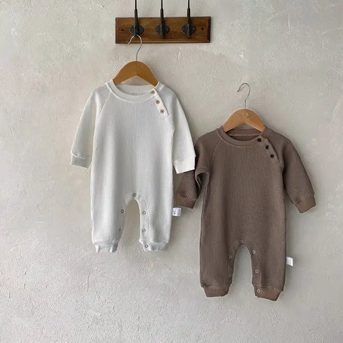 【66-90cm】ナチュラルワッフル無地ロンパース