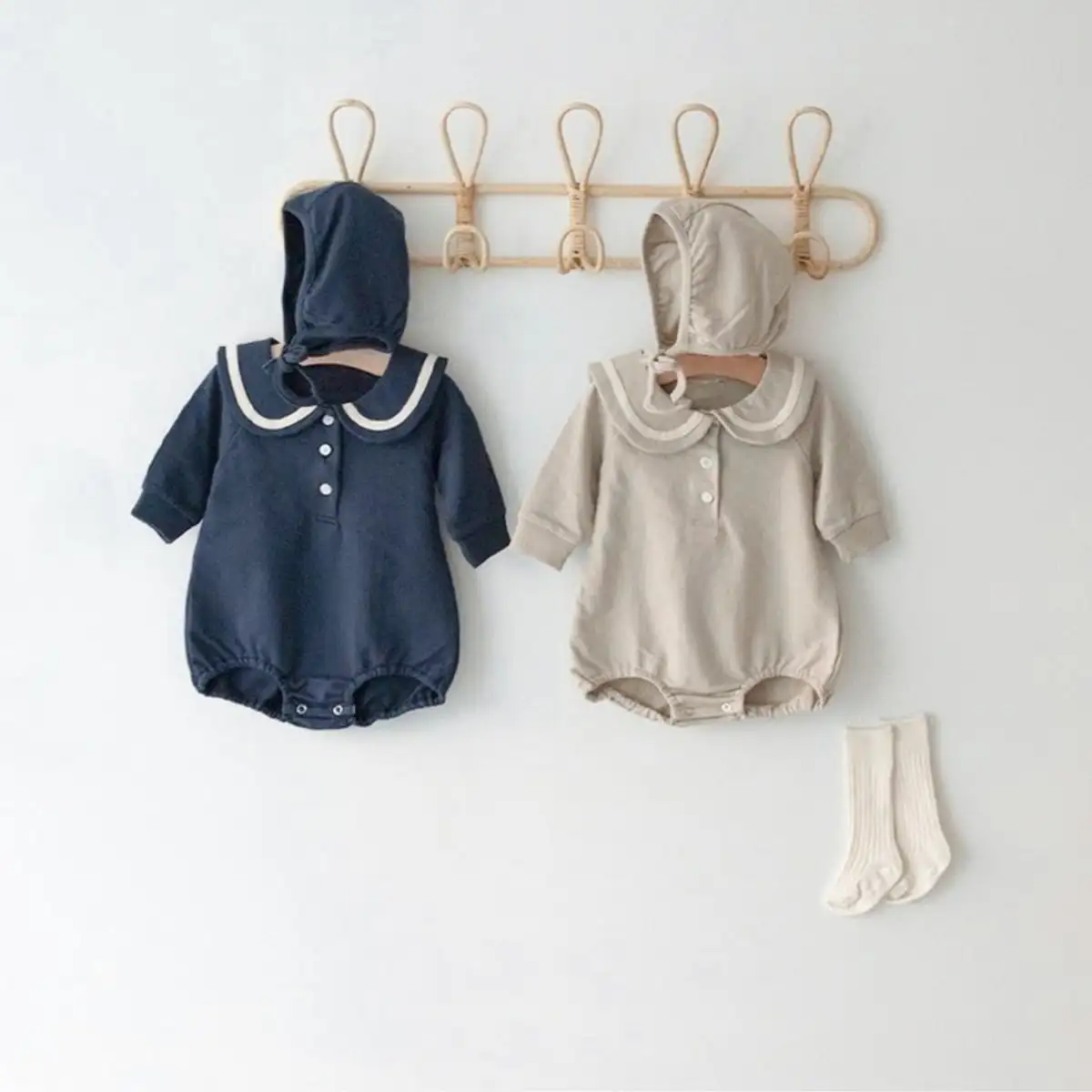 【66-90cm】ナチュラルセーラー風ロンパース