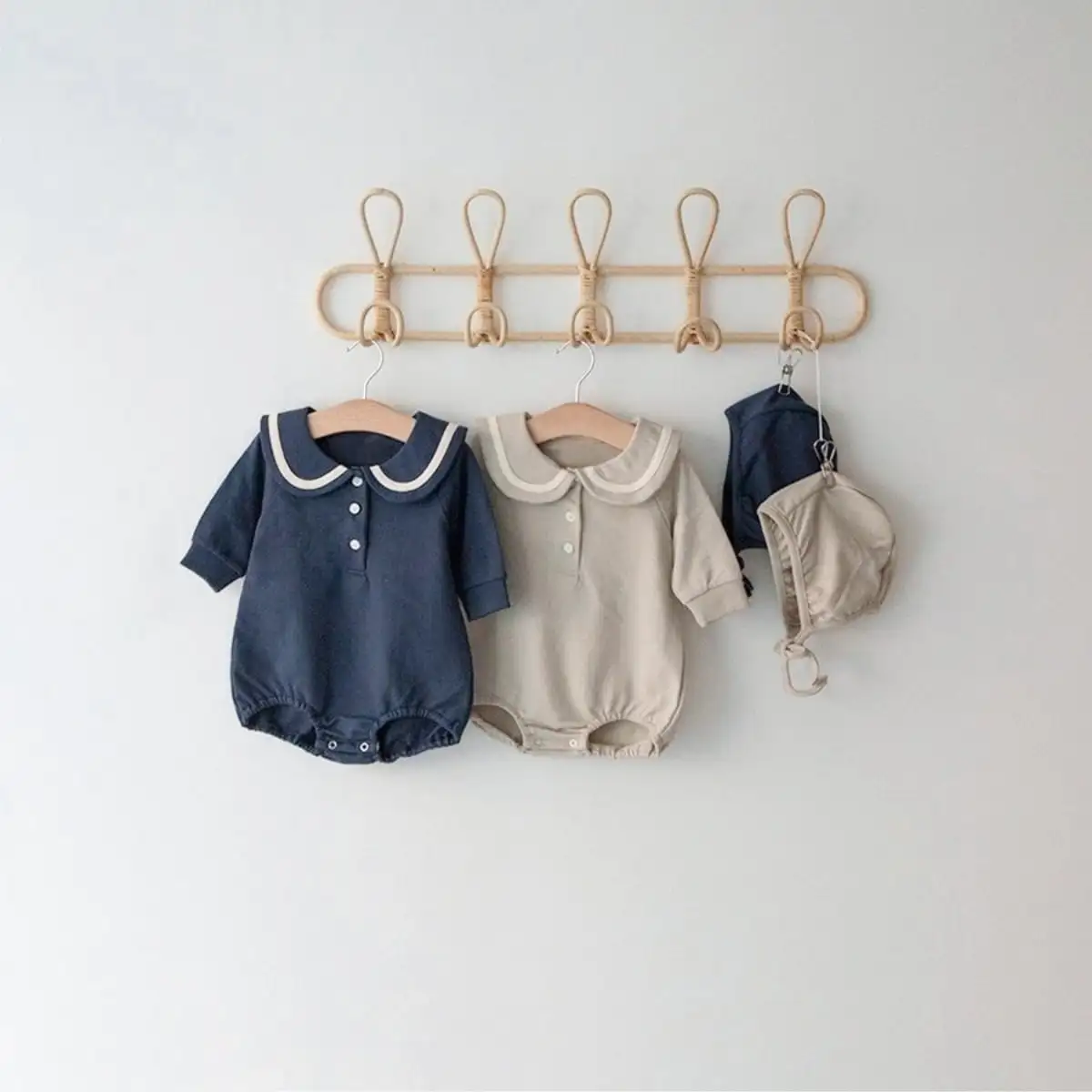 【66-90cm】ナチュラルセーラー風ロンパース