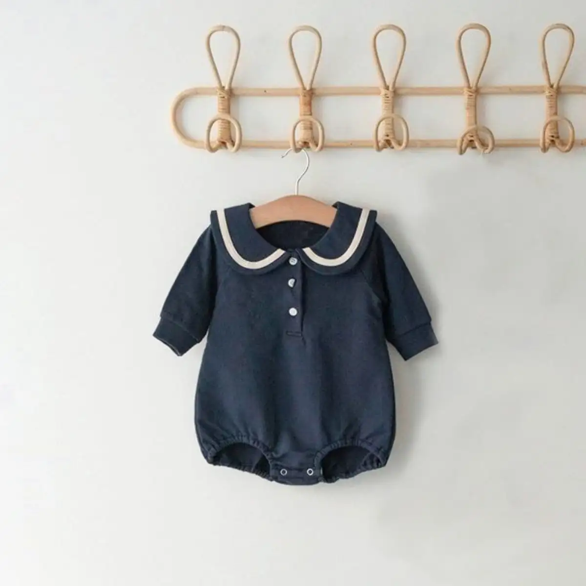 【66-90cm】ナチュラルセーラー風ロンパース