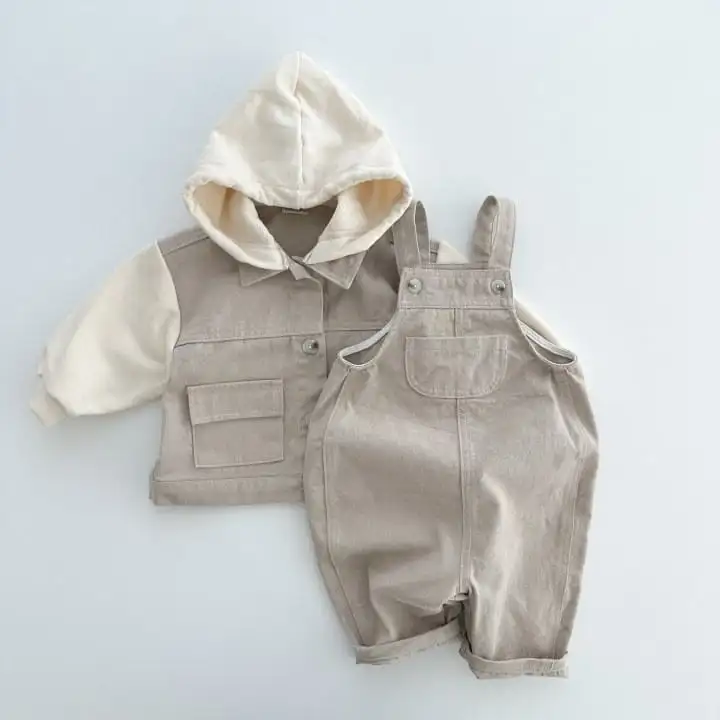 【80-130cm】帽子付きレイヤードアウター